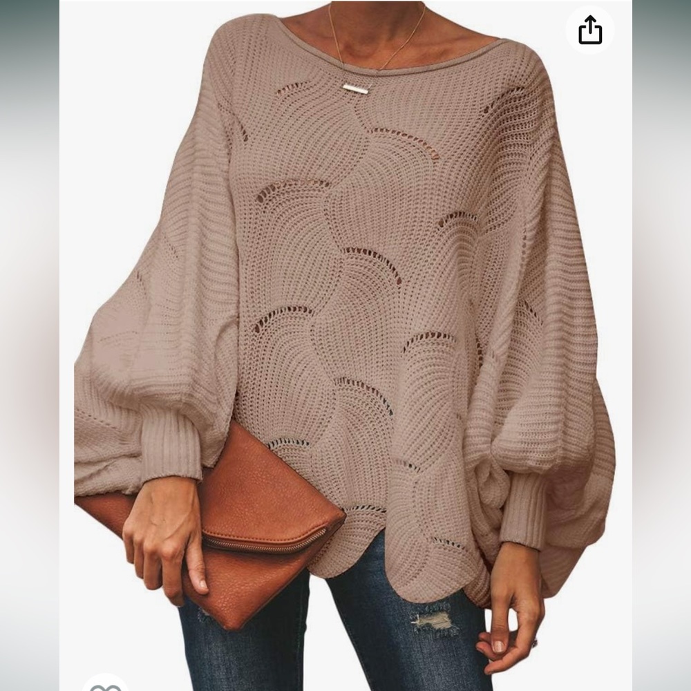 Ybenlow Off Shoulder Batwing Sleeve Loose Oversized Hollow Knit Pullover Sweater